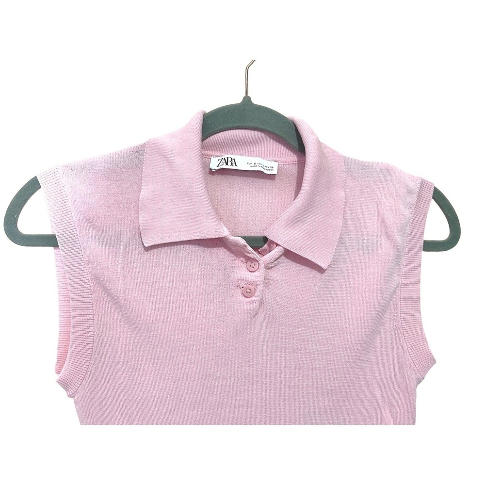 Zara Pink Sleeveless Knit Polo Cropped Sweater Vest Coquette Preppy Balletcore S - Picture 4 of 8